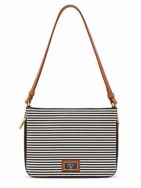 Fossil Womens leather & striped crossbody purse bag
